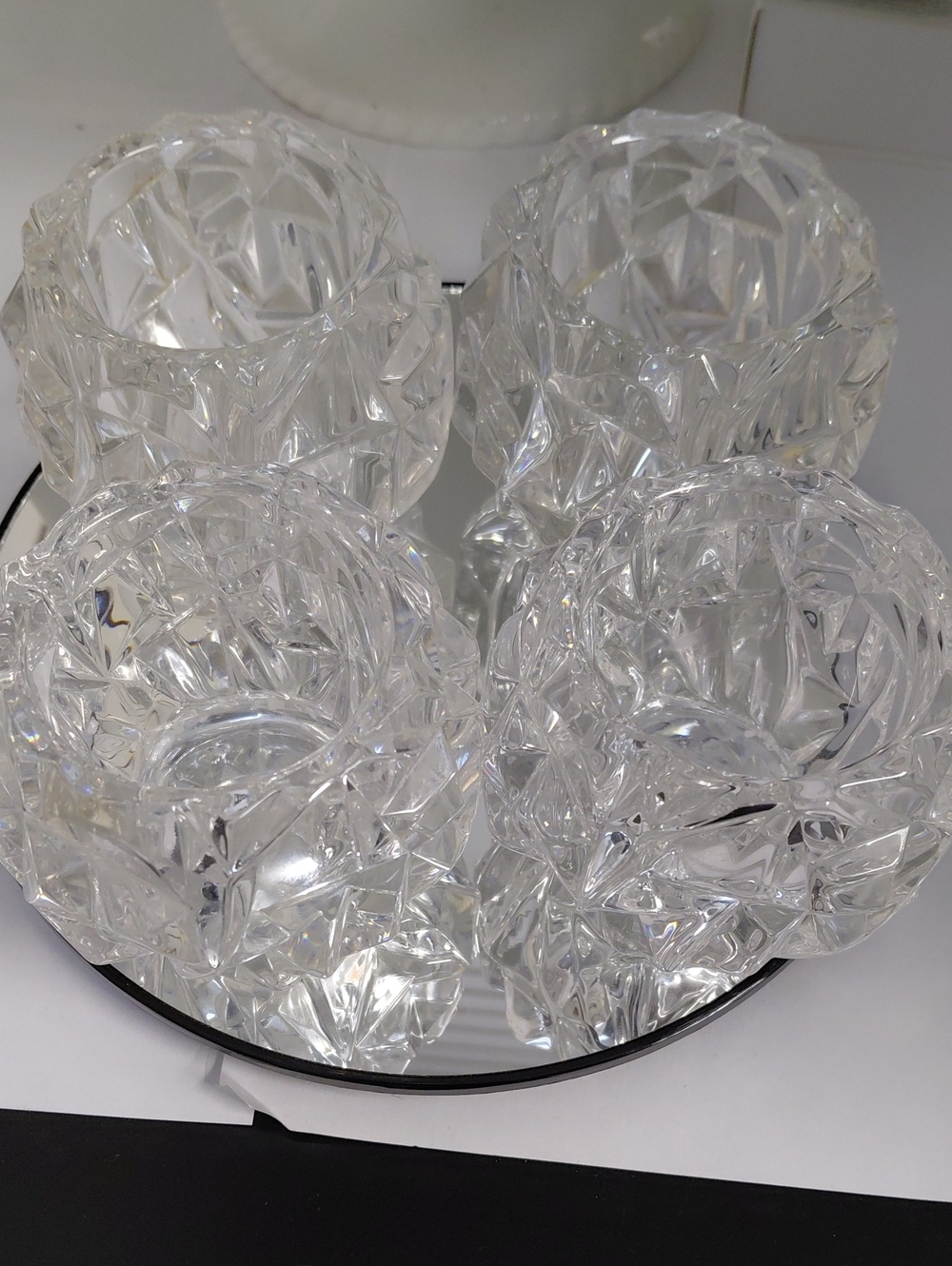 Tiffany & Co. Set of 4 Crystal Rock Cut Glass Votive Holders